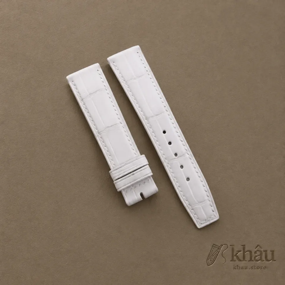 White Alligator Leather Watch Strap (Pilot Tip Shape) — front view