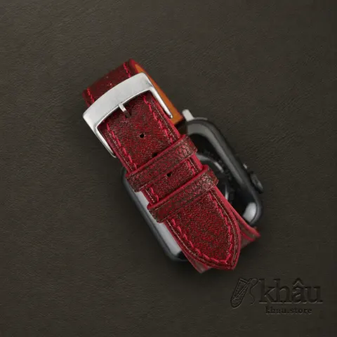 Red Alran Fat Nat Chevre Goat Leather Apple Watch Band — additional view