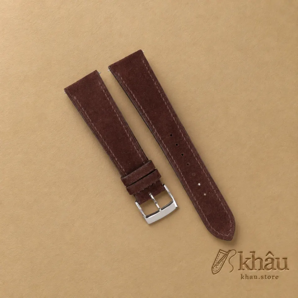 Dark Brown Suede Leather Watch Strap — front view