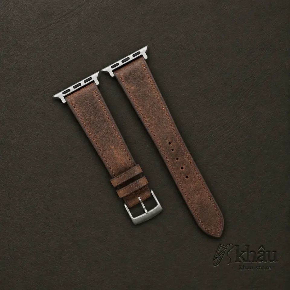 Brown Crazy Horse Leather Apple Watch Band — front view
