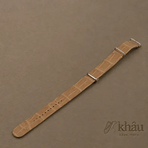 NATO Beige Alligator Lining Green Alligator Leather Watch Strap — front view