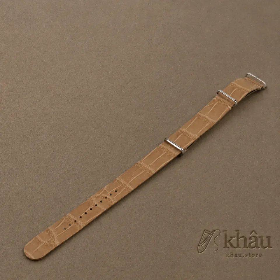 NATO Beige Alligator Lining Green Alligator Leather Watch Strap — front view