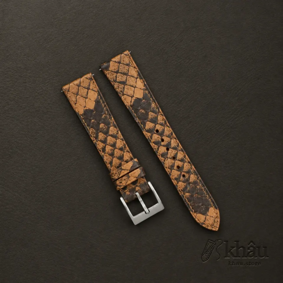 Orange Python Leather Watch Strap — front view