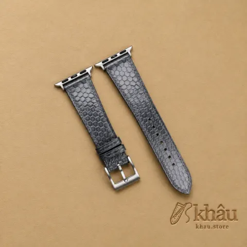 Grey Snake Sea Leather Apple Watch Band — front view