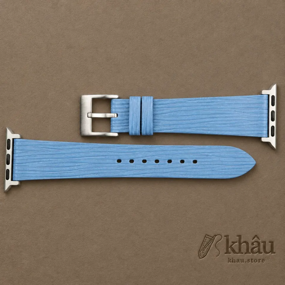 Light Blue Calfskin Apple watch band – Waves Texture — additional view