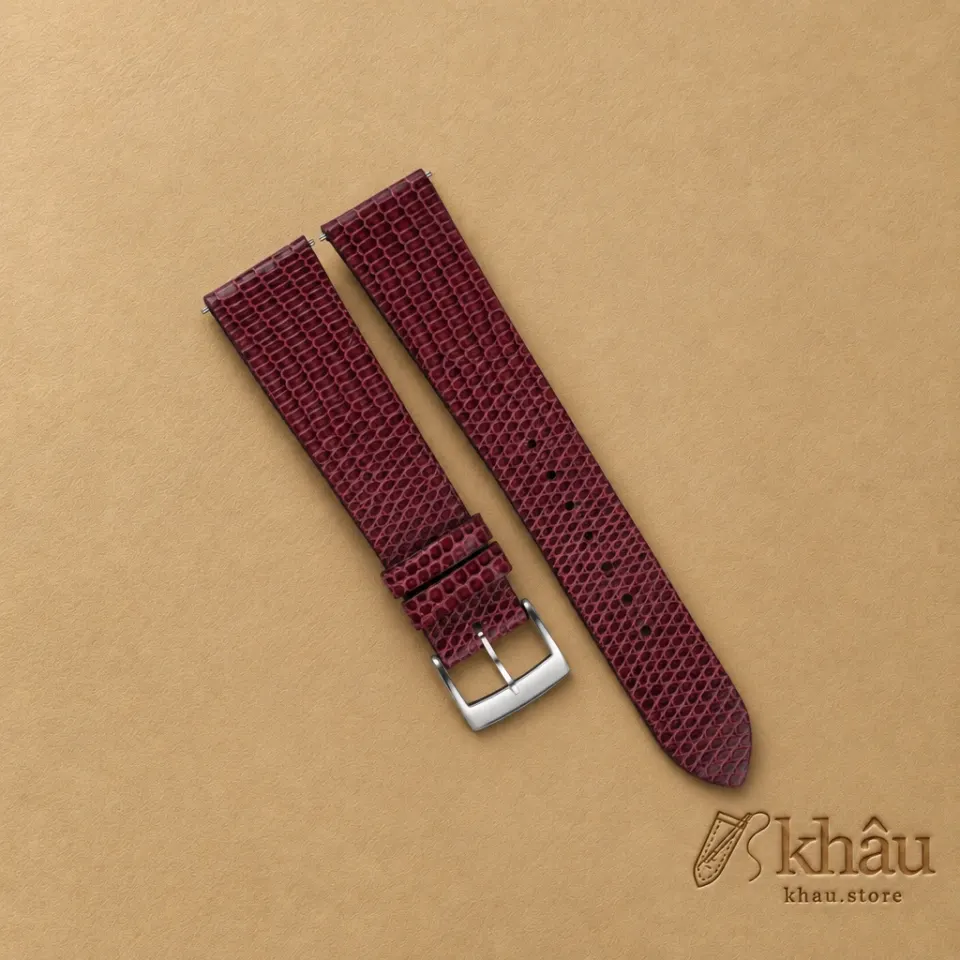 Vintage Burgundy Lizard Leather Watch Strap — front view