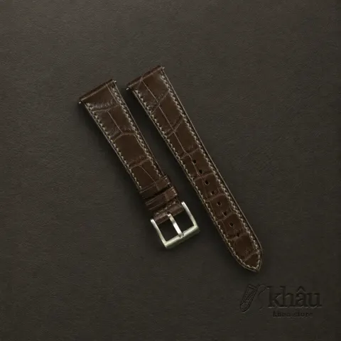 Dark Olive Alligator Leather Watch Strap — front view