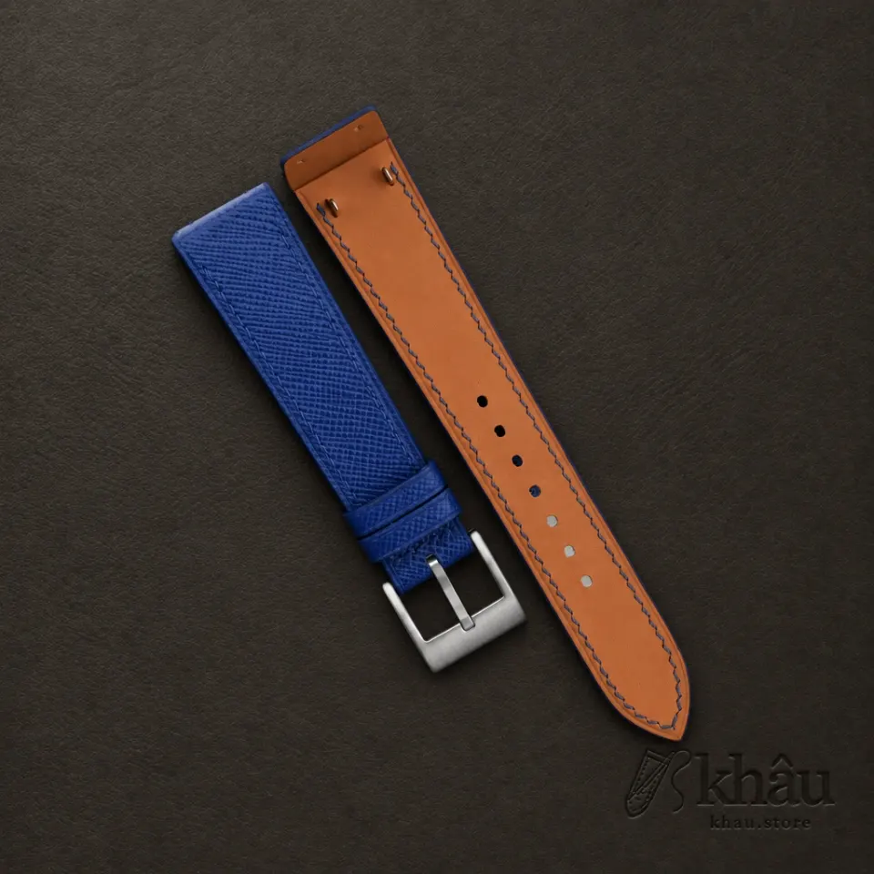 Blue Saffiano Leather Fixed Bars Watch Strap — front view