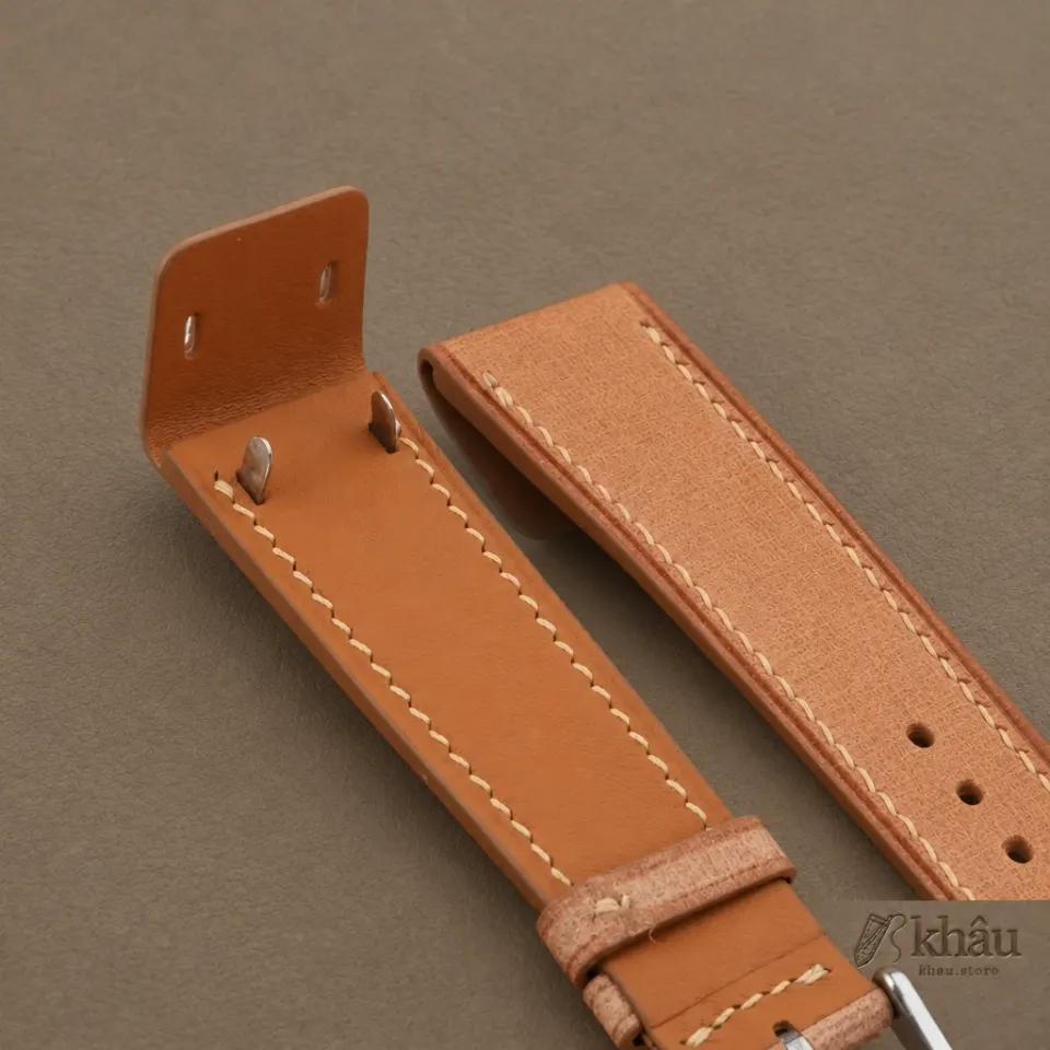 Beige Babele Leather Fixed Bars Watch Strap — additional view