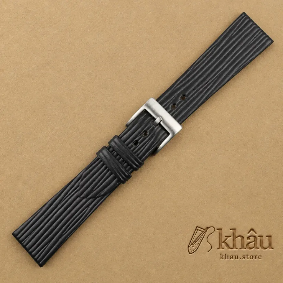 Black Calfskin Watch Strap – Waves Texture — additional view