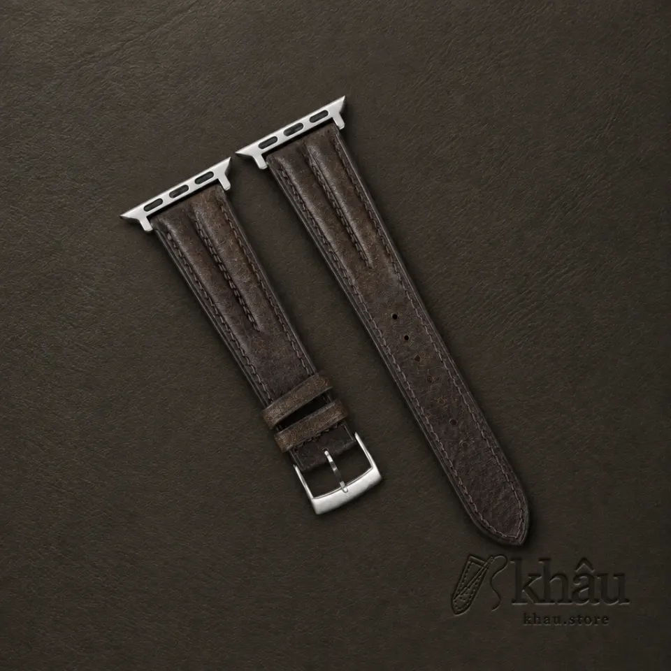 Double Padded Umber Brown Habana Leather Apple Watch Band — front view