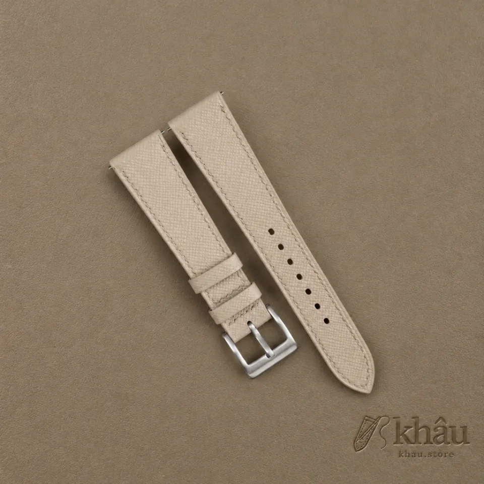 Cream Saffiano Leather Watch Strap — front view