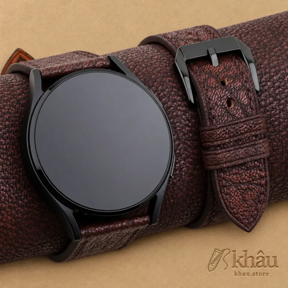 Alran Fat Nat Chevre Goat Dark Brown Leather Samsung Watch Band — front view