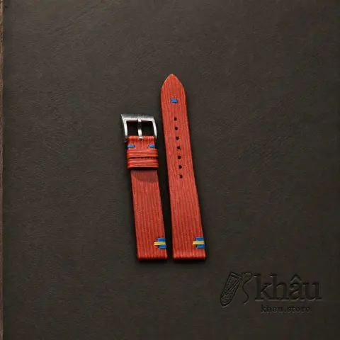 Orange Calfskin Leather Ukraine Flag Watch Strap — front view