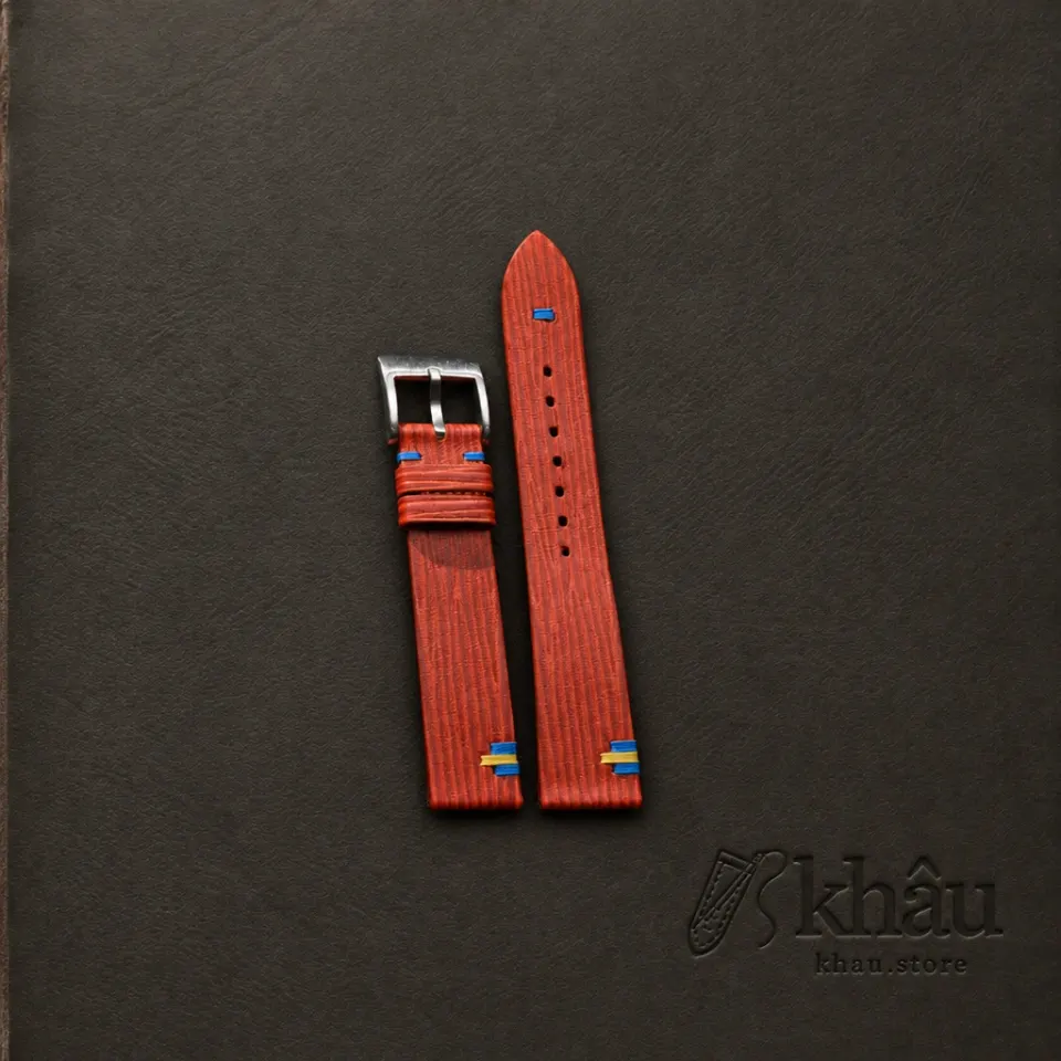 Orange Calfskin Leather Ukraine Flag Watch Strap — front view