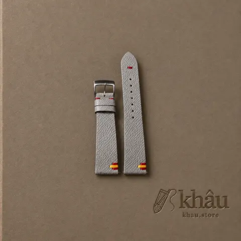Light Grey Epsom Leather Spain Flag Watch Strap — front view