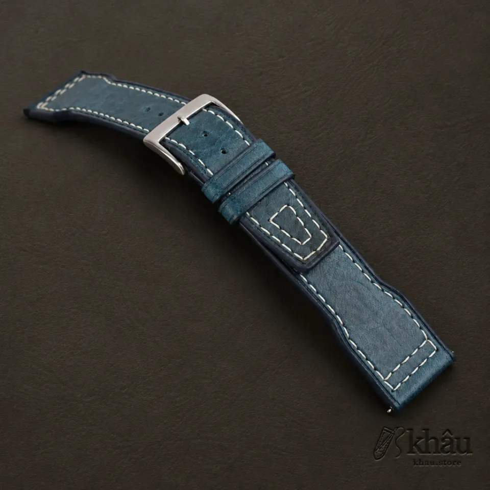 Pilot Dark Aqua Blue Badalassi Carlo Waxed Leather Watch Strap — additional view