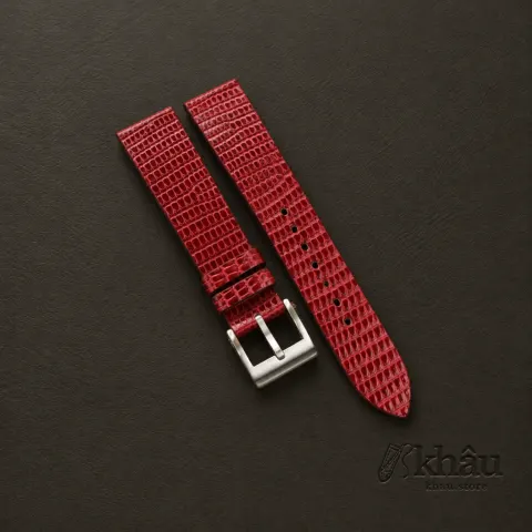 Vintage Red Lizard Leather Watch Strap — front view