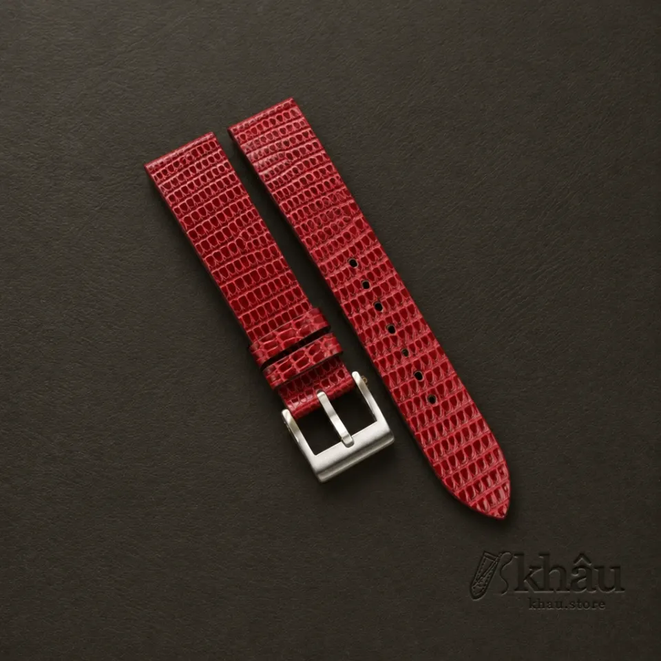 Vintage Red Lizard Leather Watch Strap — front view