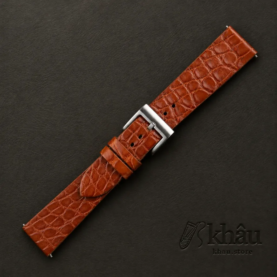 Vintage Cognac Alligator Round Scales Leather Watch Strap — additional view