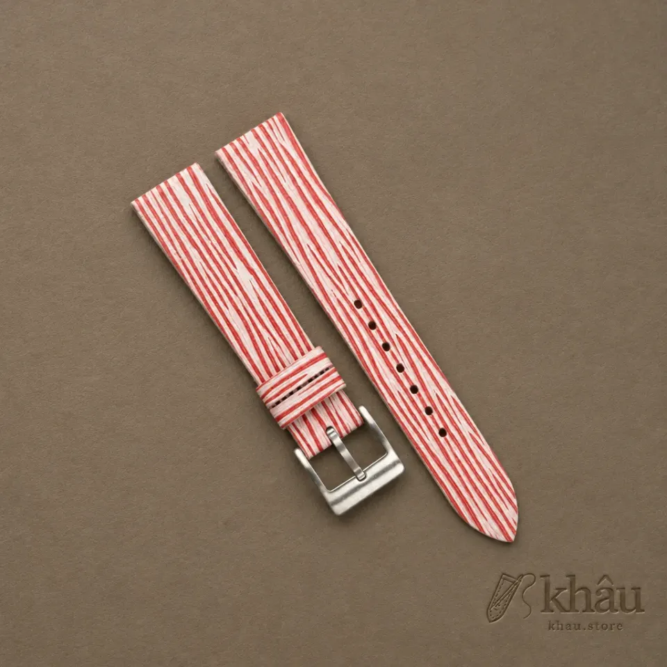 Red White Calfskin Watch Strap – Waves Texture — front view