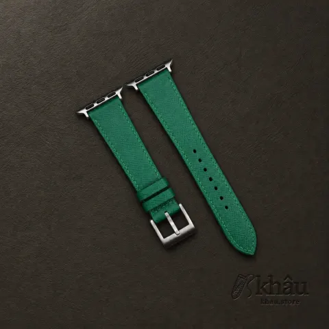 Green Saffiano Leather Apple Watch Band — front view