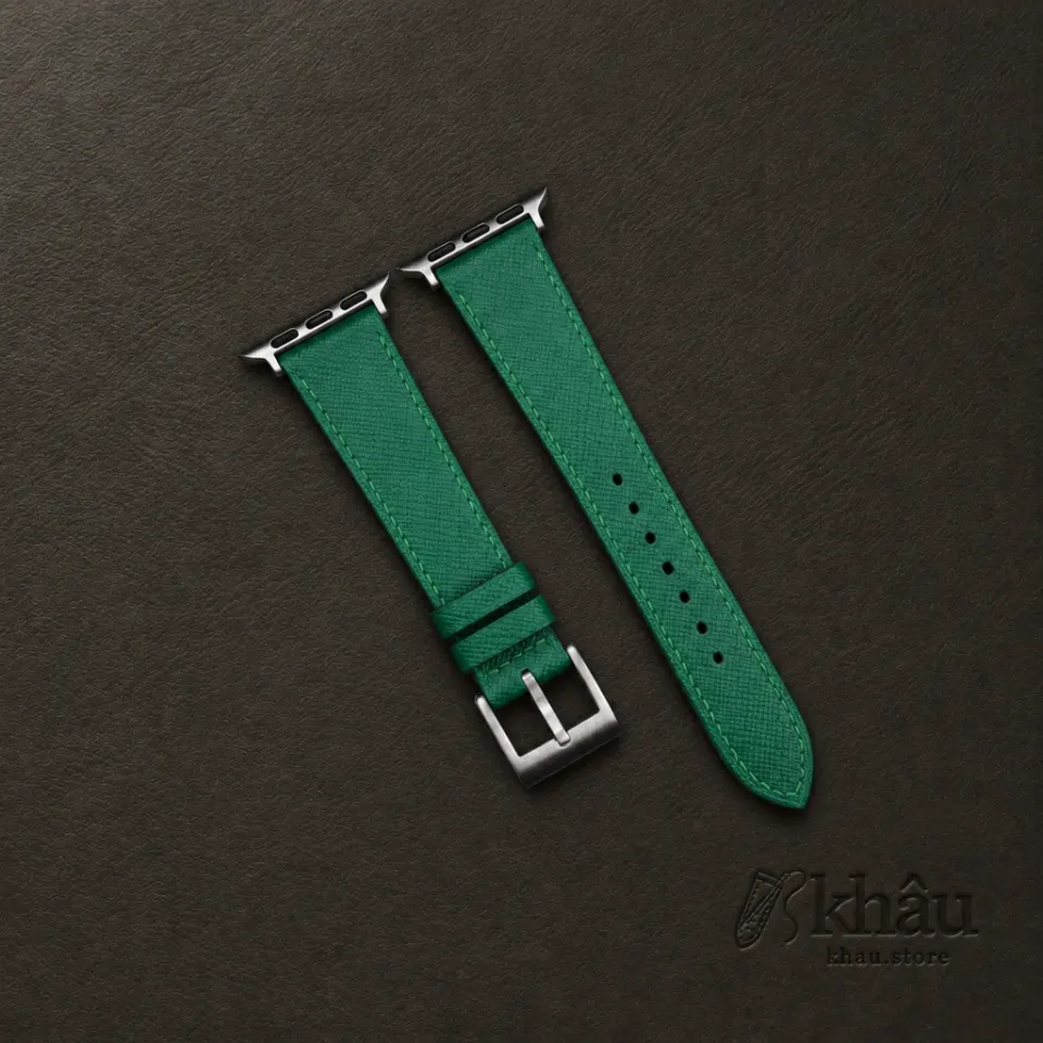 Green Saffiano Leather Apple Watch Band — front view