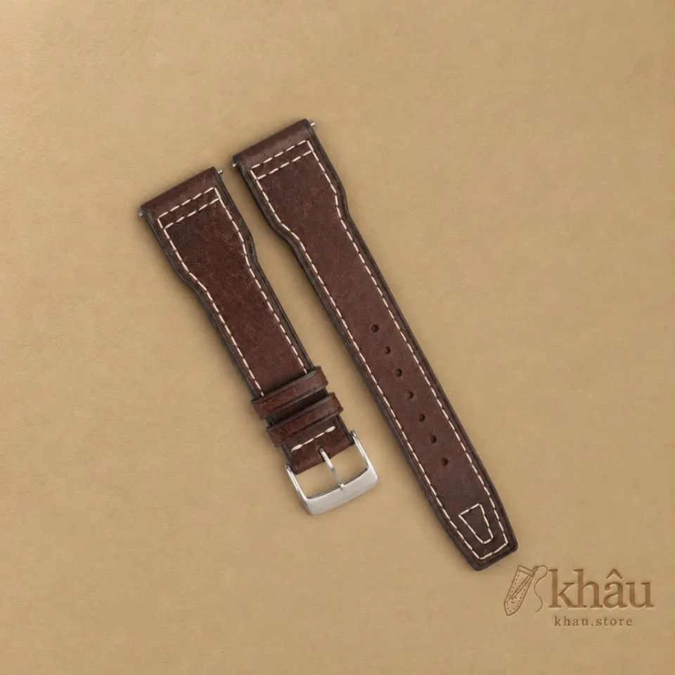 Pilot Dark Brown Pueblo Leather Watch Strap — front view