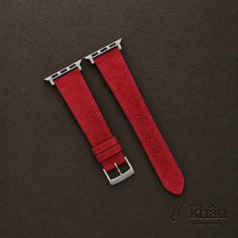 Red Suede Leather Apple Watch Band — front view