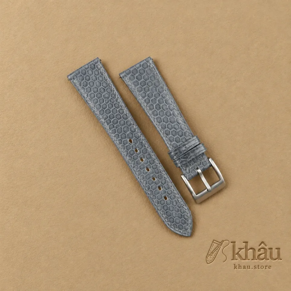 Grey Snake Sea Leather Watch Strap — front view