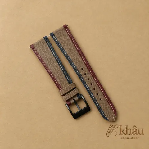 Tricolor Taupe Epsom Leather Watch Strap — front view