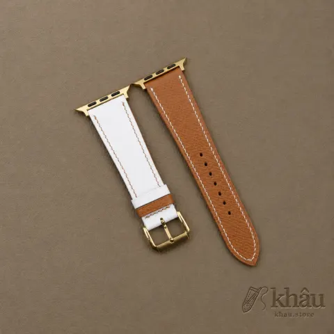 White Brown Epsom Calf Leather Apple Watch Band — front view