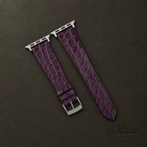 Vintage Purple Round Scales Alligator Leather Apple Watch Band — front view