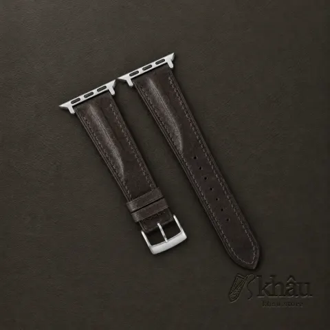 Single Padded Umber Brown Habana Leather Apple Watch Band — front view