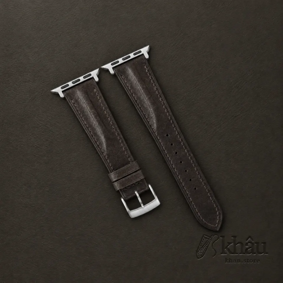 Single Padded Umber Brown Habana Leather Apple Watch Band — front view