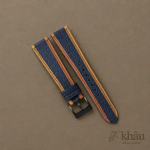 Tricolor Navy Epsom Leather Watch Strap — front view