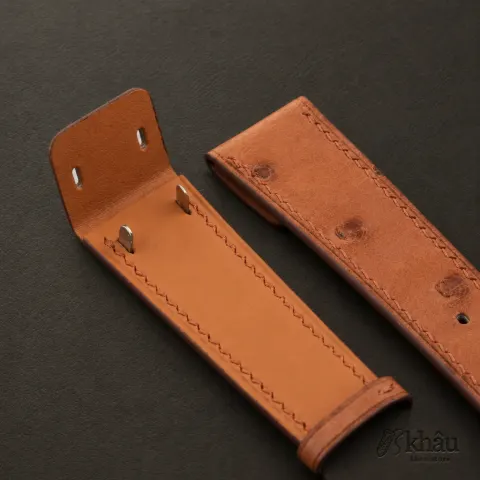 Brown Ostrich Leather Fixed Bars Watch Strap — additional view
