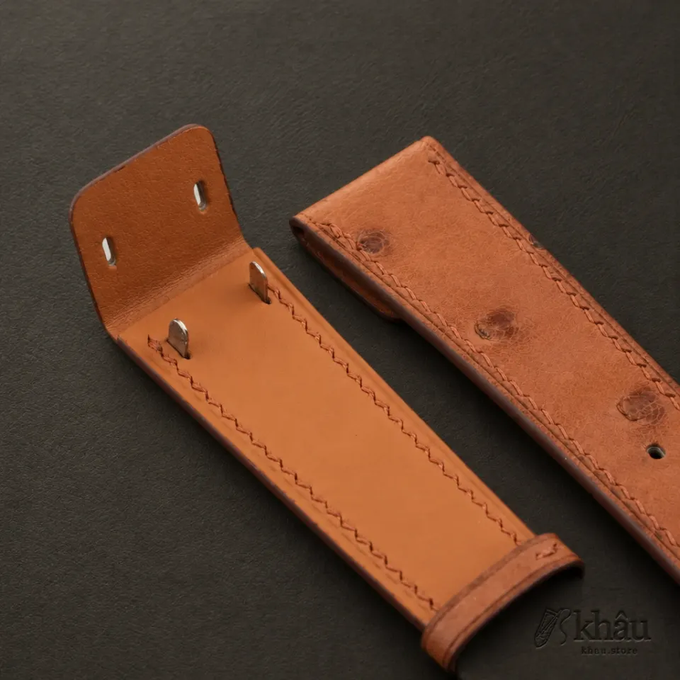 Brown Ostrich Leather Fixed Bars Watch Strap — additional view