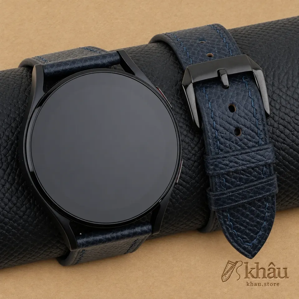 Navy Epsom Leather Samsung Watch Band — front view