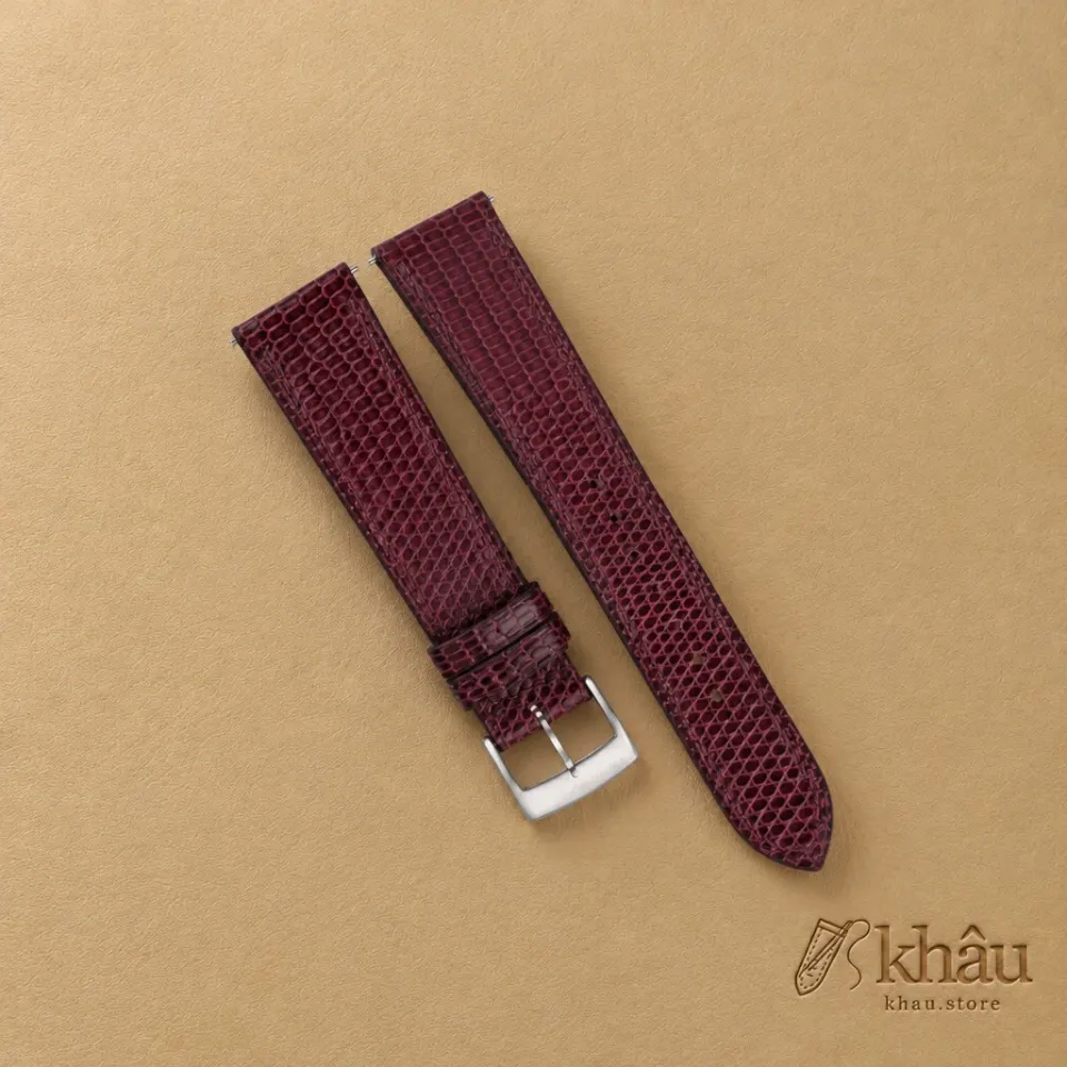 Burgundy Lizard Leather Watch Strap — front view