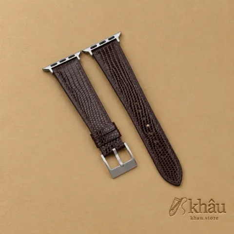 Dark Brown Lizard Leather Apple Watch Band — front view