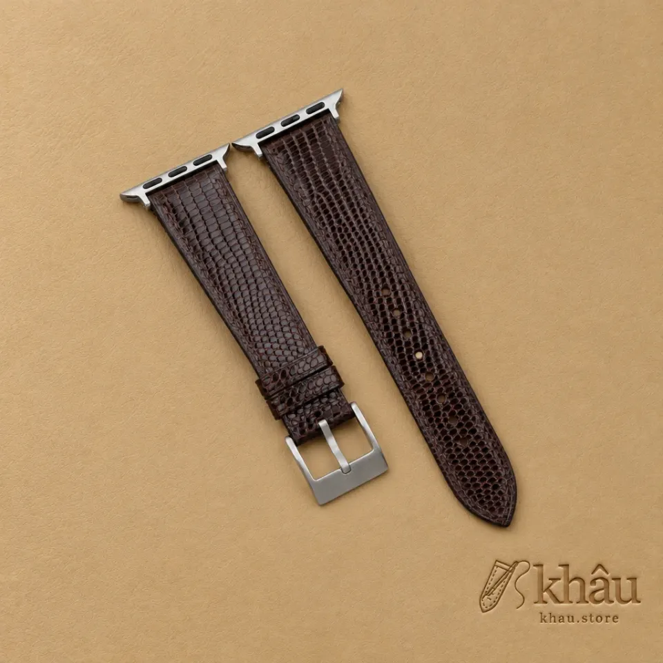 Dark Brown Lizard Leather Apple Watch Band — front view