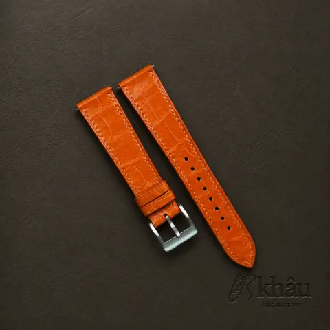 Orange Alligator Leather Watch Strap — front view