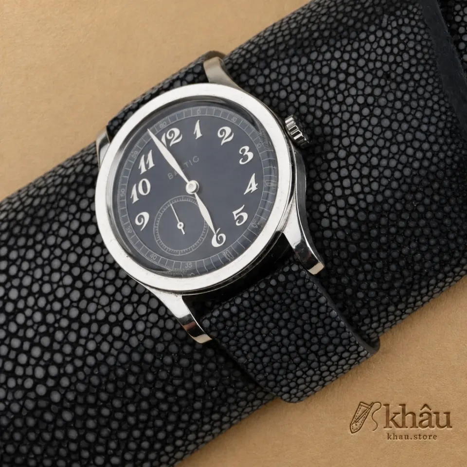 Vintage Black Stingray Leather Strap for Baltic Watch — front view