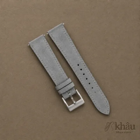 Light Grey Suede Leather Watch Strap — front view