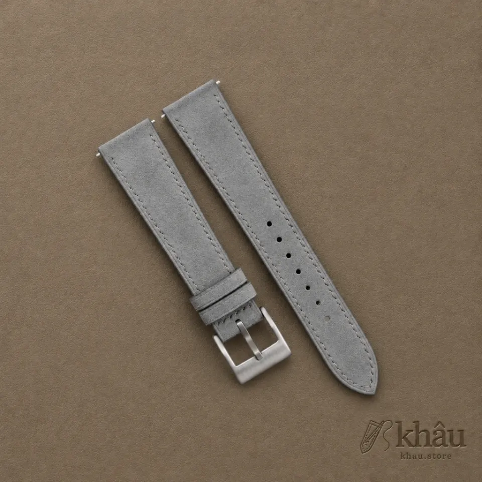 Light Grey Suede Leather Watch Strap — front view