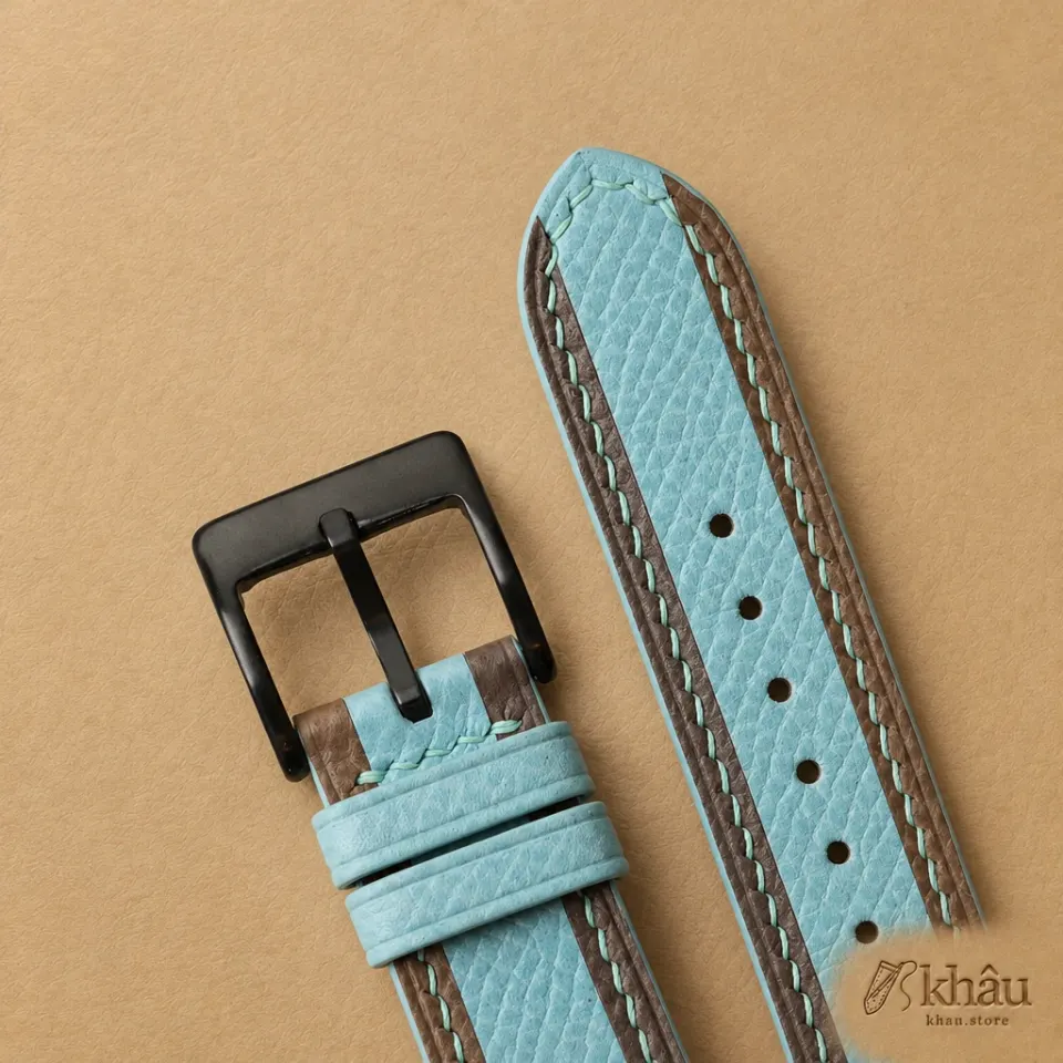Tricolor Turquoise Leather Epsom Watch Strap — detail view