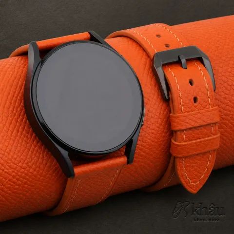Orange Epsom Leather Samsung Watch Band — front view