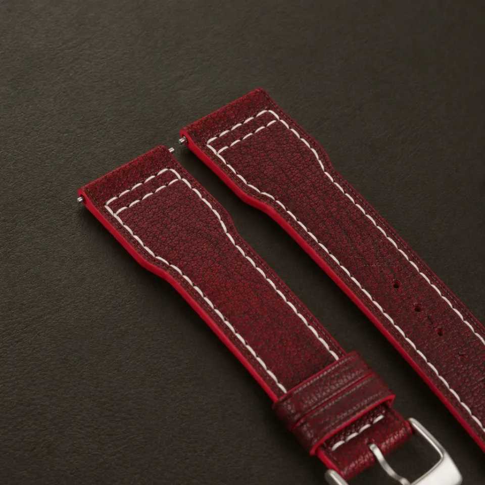Pilot Red Alran Fat Nat Chevre Goat Leather Watch Strap — additional view