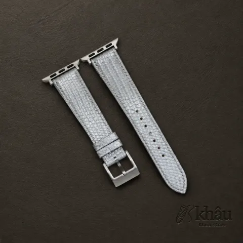 Silver Lizard Leather Apple Watch Band — front view